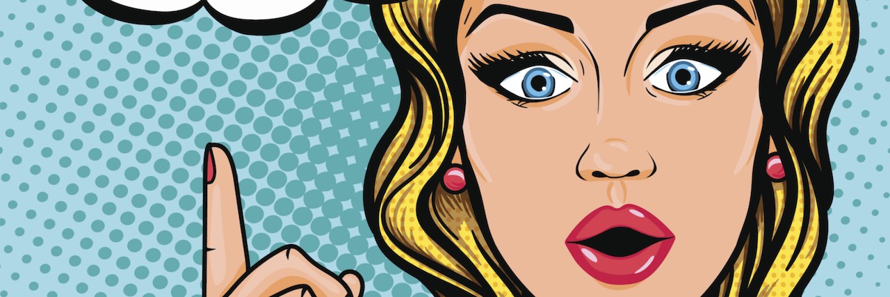 What to Say After a Loved One's Traumatic Experience Vector Pop art business woman pointing up on thought cloud