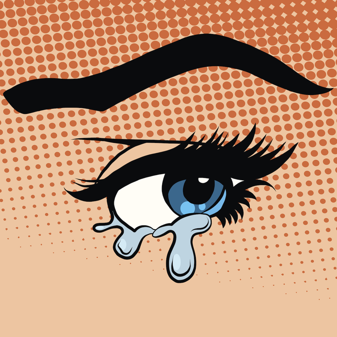How Crying Helps With My Mental Health Illustration in pop art style of a woman's eye crying