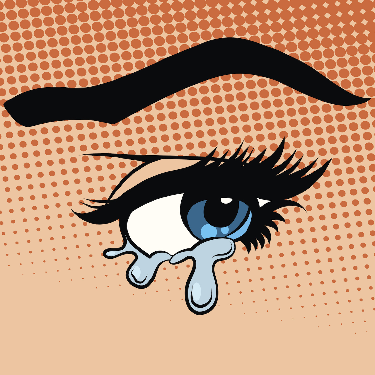 Illustration in pop art style of a woman's eye crying