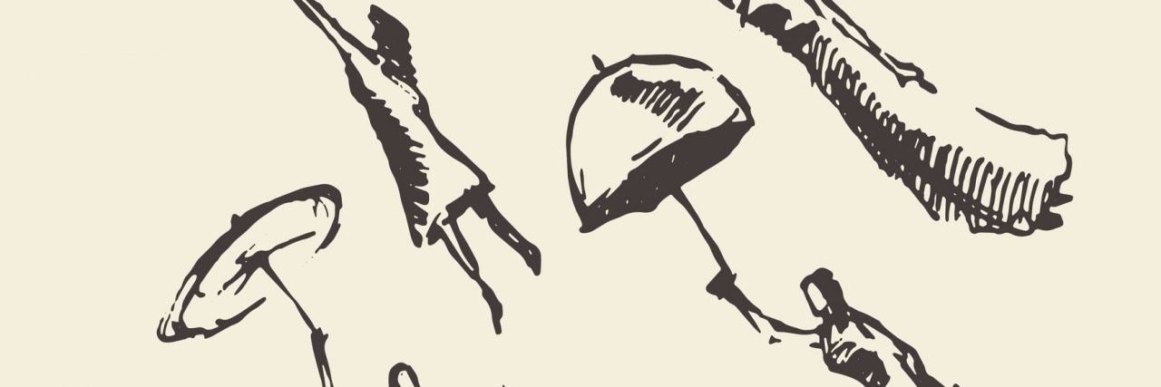 Fearing the Future Is Doomed: A Letter to My Fellow Warriors Hand drawn set of young girls with umbrellas. Openness, happiness, freedom concept. Vector illustration, sketch