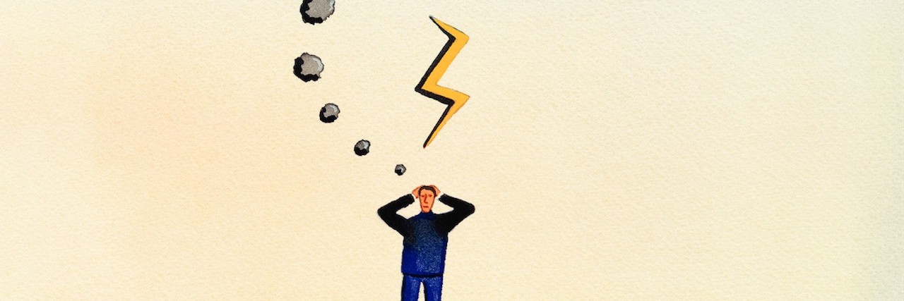 What to Do If You Think Your Mental Illness Has Been Misdiagnosed Drawing of a man with a dark thought bubble above his head.