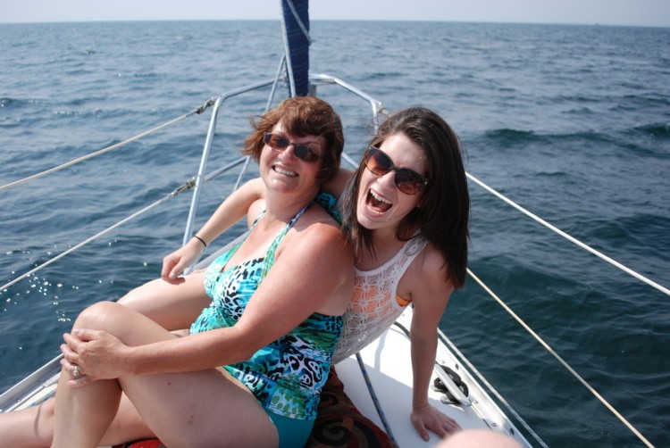 Maureen and Jerri on a boat.