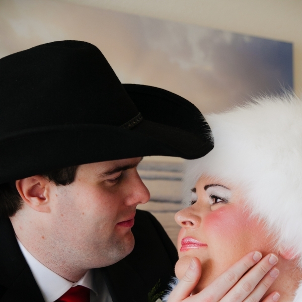 groom looking into bride's eyes