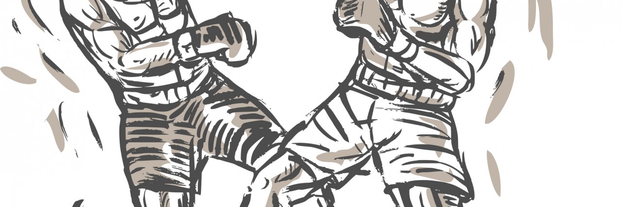 How I Fight Mental Illness Stigma hand sketched drawing of two boxers punching