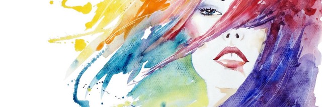 face close-up fashion illustration, hand painted watercolor illustration of woman's head and hair