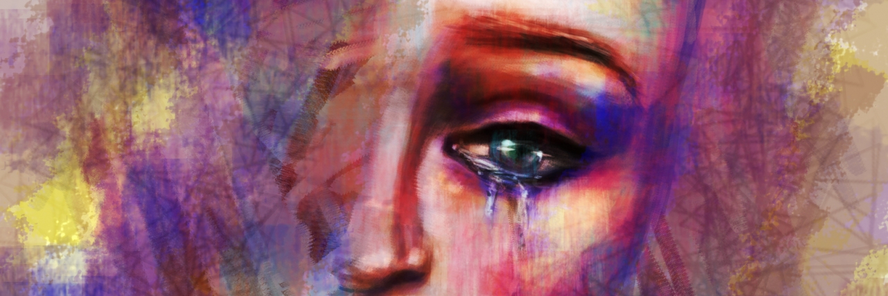 Abstract Digital Illustration sketch of a female with tears.