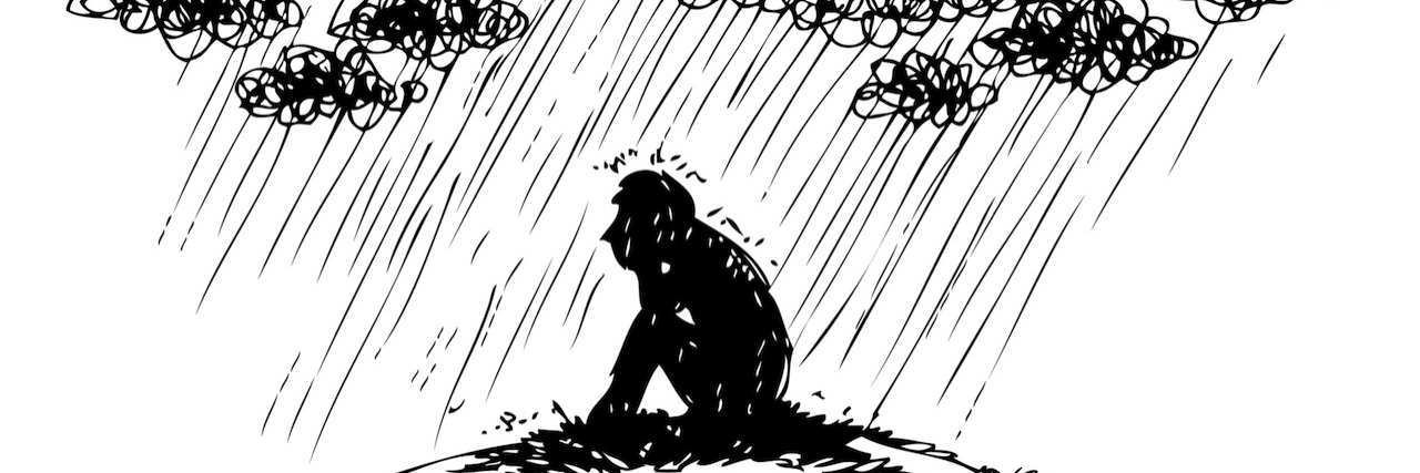 The Impact of Suicide on Someone With Depression Man under stormy rainy clouds.