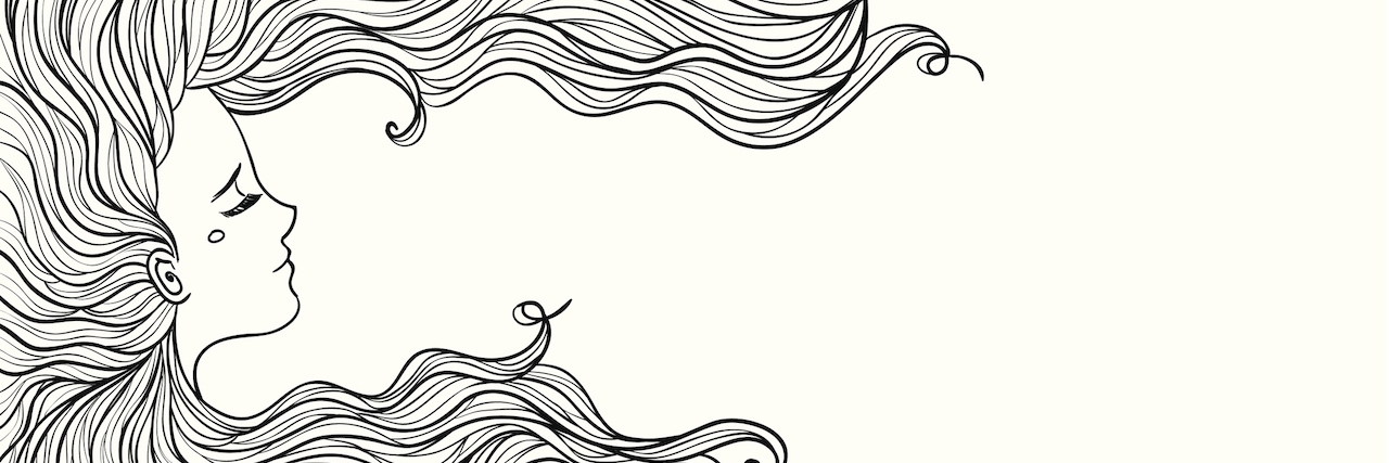 Line art of woman with beautiful hair (contour)