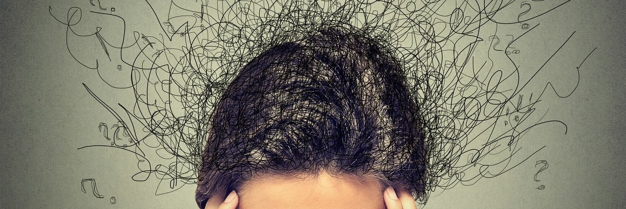 When My Best Friend Discovered My Anxiety An overwhelmed woman surrounded by question marks and exclamation points.