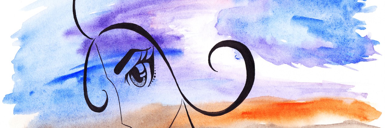 Mental Illness and Responding to 'How Are You?' Anime cartoon line art girl face sky clouds.