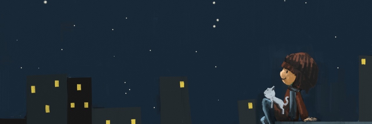 Advice for Teenagers With a Chronic Health Condition Girl with white cat in the night city illustration, Digital painting, Acrylic on canvas style