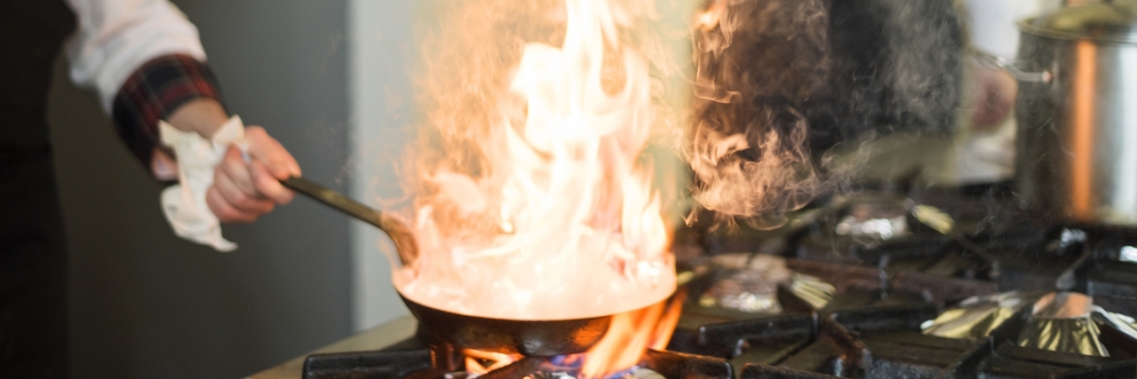 Frying pan is on fire