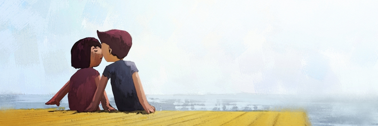 Advice for People Dating Someone With Chronic Illness watercolor painting of boy and girl kissing on the waterfront, digital painting