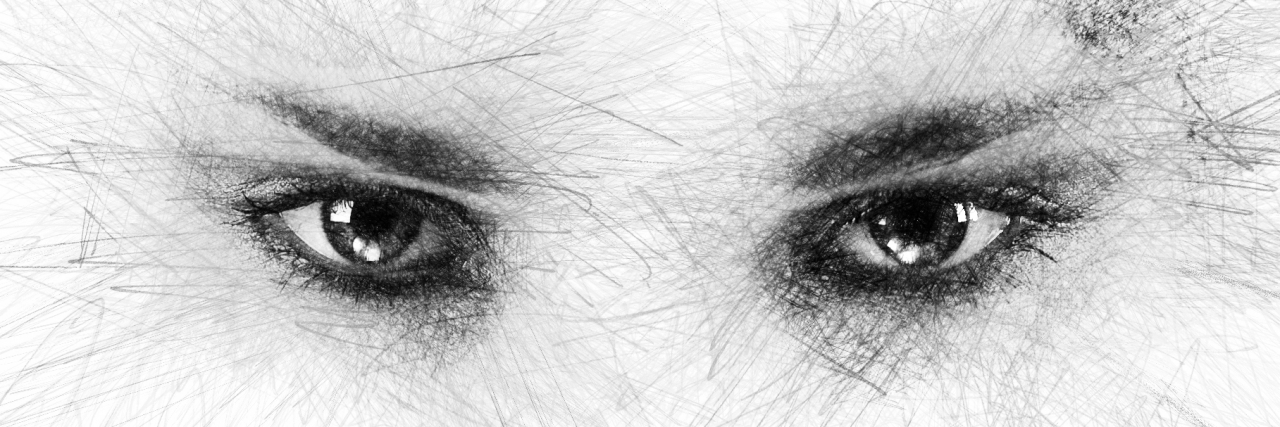 Wanting a Break From Deep Depression drawing of woman's eyes and lips