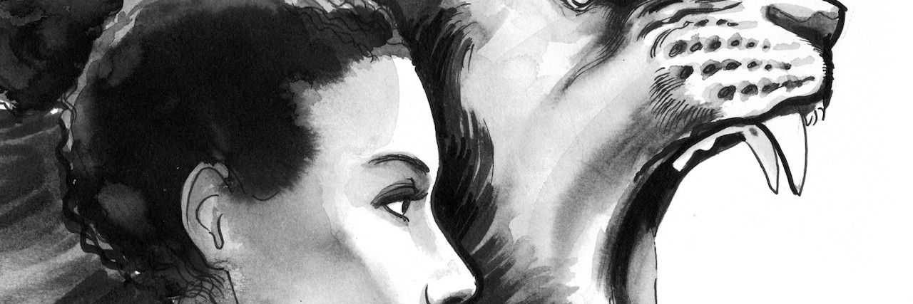 Anxiety in Your 20's: What It Feels Like for Me Ink painting of a black woman and an angry lion