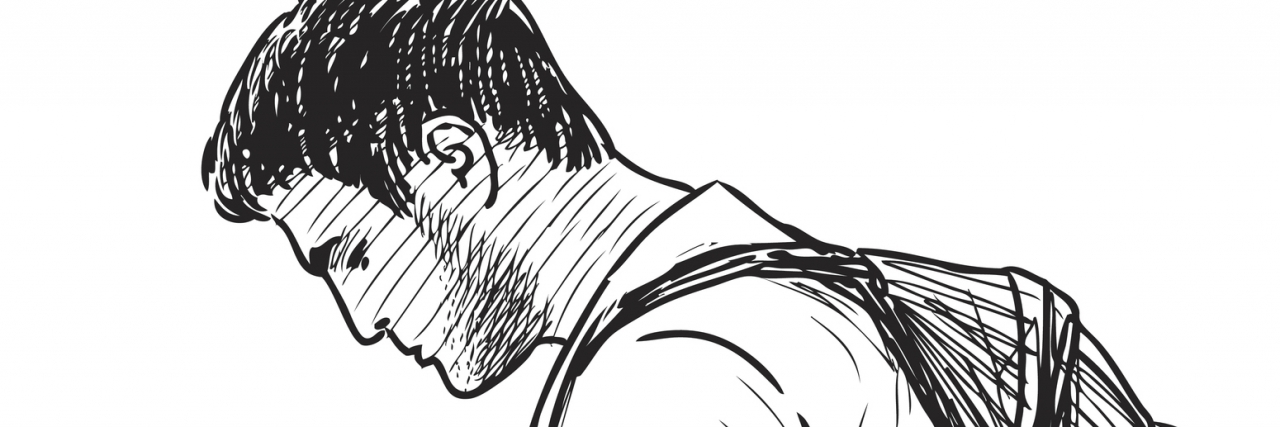 Depressed Teen Thanks History Teacher for Helping Him on Bad Day Vector drawing of a tired student with a mobile phone.