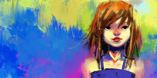 digital painting of girl, acrylic on canvas texture