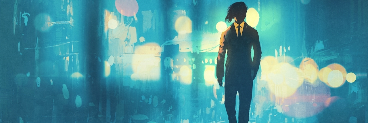 Why I'm Thankful for My Chronic Illness man walking at night on the wet street,illustration