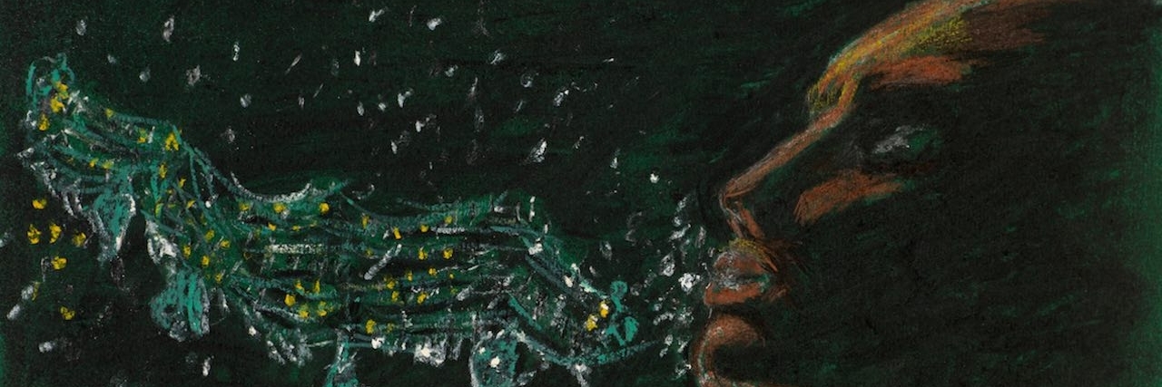 Why I'm Writing About Endometriosis hand drawn chalk illustration of woman with dots and lines coming out of her mouth