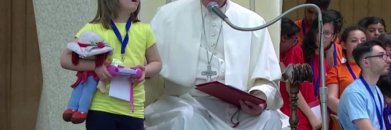 Pope Francis Says 'Perfect Body' Goal Leads to Shunning of Disabled pope francis with girl with down syndrome
