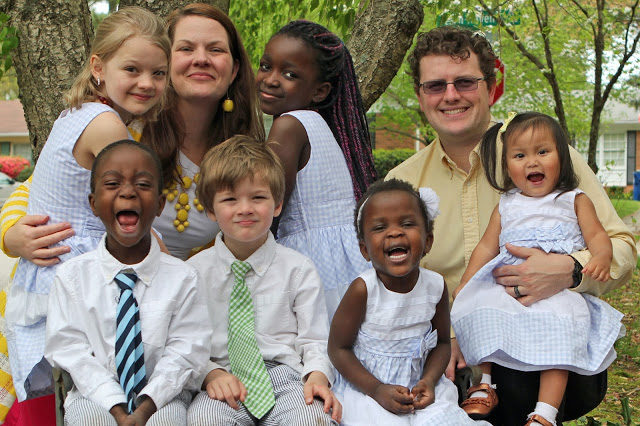 The author, her husband and her children dressed up for Easter.