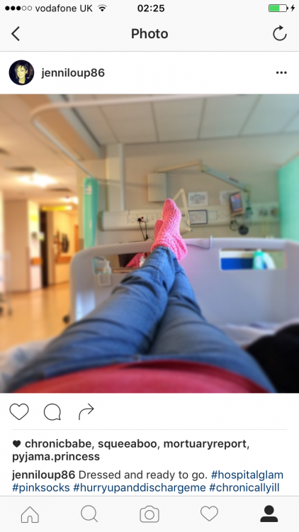 instagram screenshot of of woman's legs lying down
