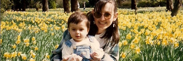 mom and son in daffodils