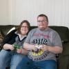 My husband and I on a couch