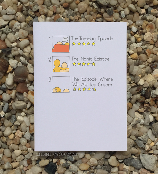 Card that has descriptions of different episodes, including bipolar episodes