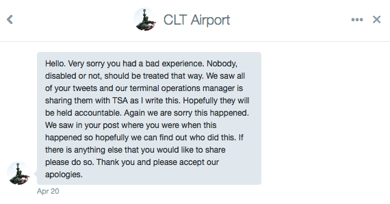 twitter message from airport