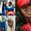 Woman in different costumes at comic book convention
