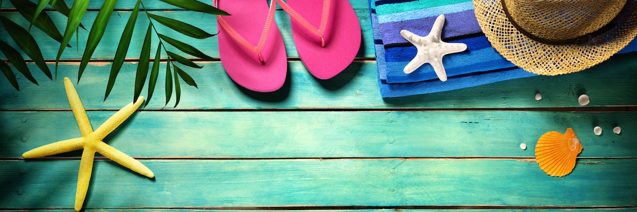 Eating Disorder: Being Stressed in the Summer flip flop, towel, hat for relax in the shade of the palm