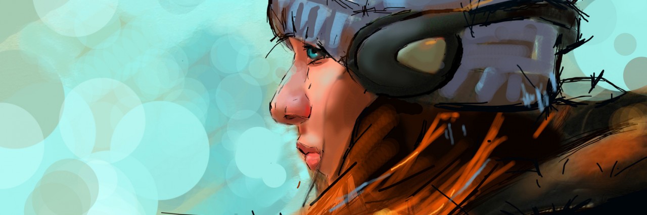 When People Say They're 'Dealing With' Someone With a Mental Illness Illustration of red haired woman with headphones on