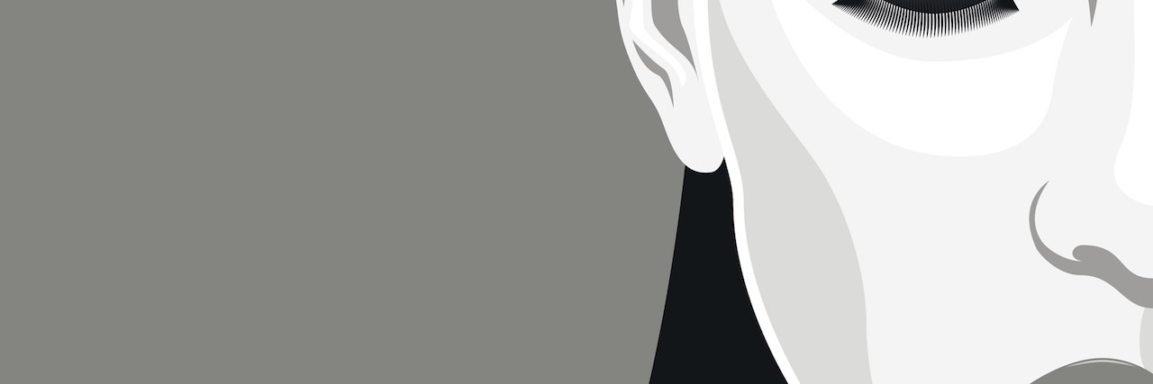 What People Don't See About My Life With Chronic Illnesses Black and white illustration of a woman with closed eyes, showing half her face