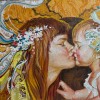 mother and daughter kissing