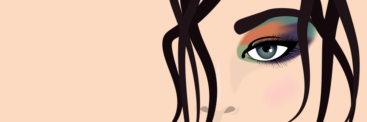 What Eating Disorder Recovery Actually Looks Like illustration of woman's face, partly covered by hair