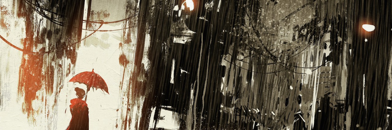 When I Learned Not to Be Hard on Myself for Having Lyme Disease lonely woman with umbrella in abandoned city,digital painting