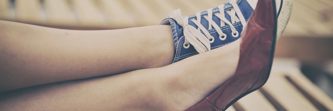 How My Anxiety Makes Me a Walking Contradiction Woman legs in different shoes