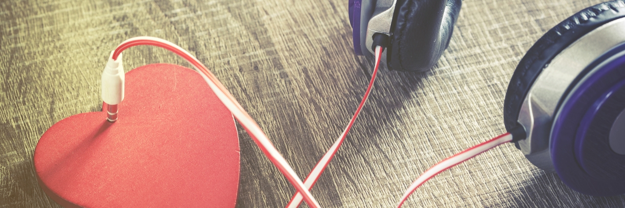 Depression: How I Cope With a Bad Day headphones. The cord is "plugged into" a heart