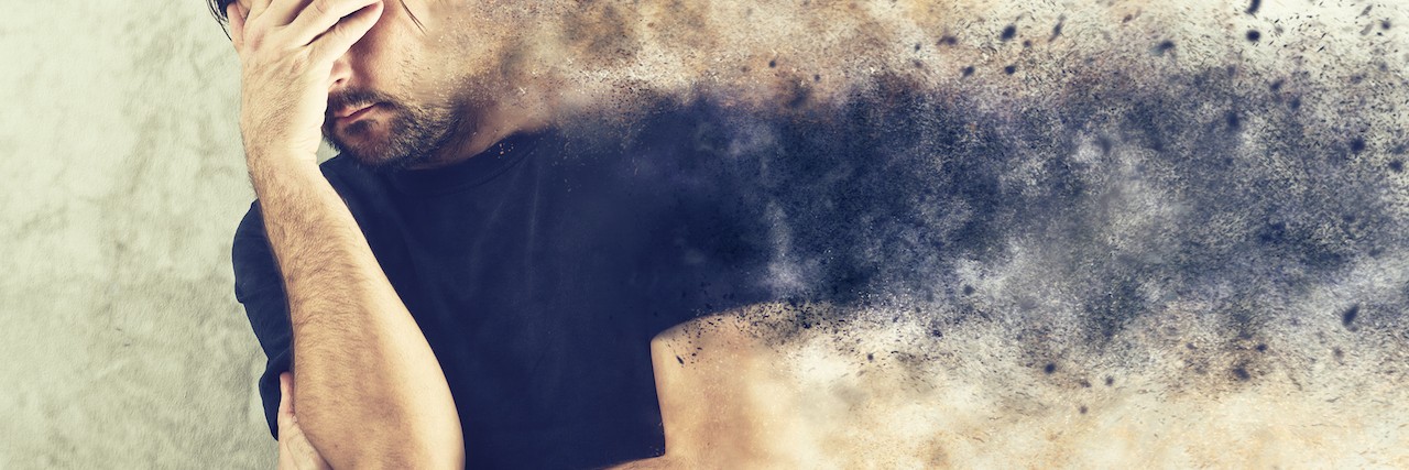 Generalized Anxiety Disorder, Fear and Worry and the 'What Ifs' man, looks like his figure is crumbling