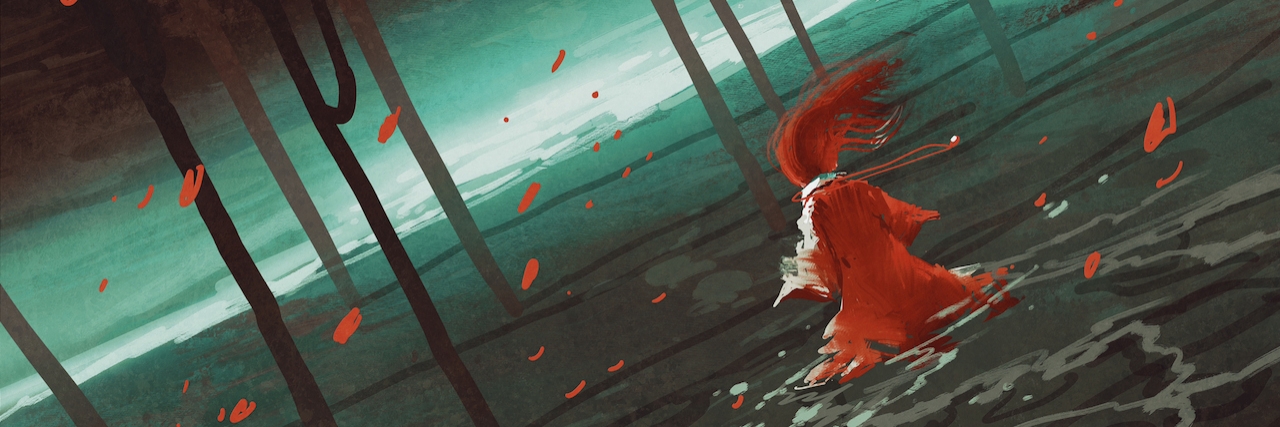 How We Should Respond to Celebrities With Mental Illness woman in red walking on swamp lake,river,trees,scenery,llustration digital painting