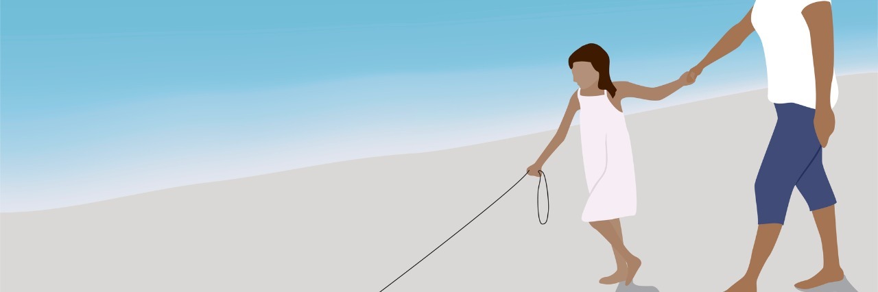 A Letter to the Mom of a Child With Autism From Another Mom Illustration of mother and her daughter walking their dog on the beach