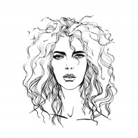 Female face with curly hair.