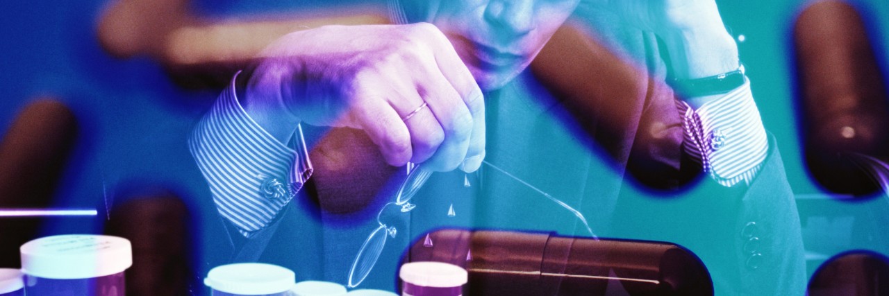 Having Hemophilia and Treating Chronic Pain as You Age Pharmacist in pharmacy (Digital Composite)