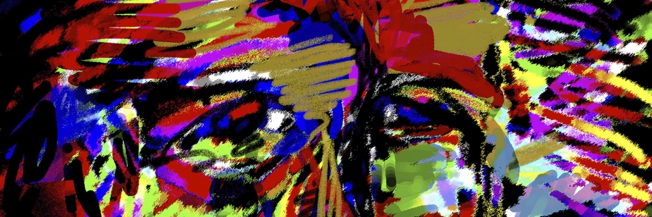 a colorful abstract painting of a woman's face