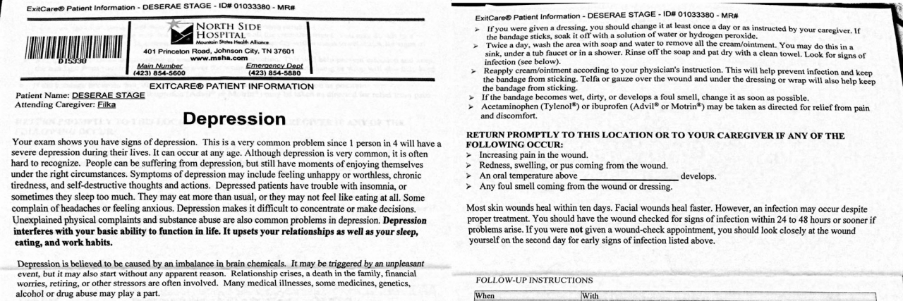 The discharge papers I received from the hospital after my suicide attempt, June 27, 2006.