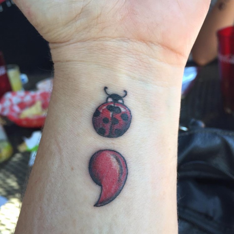a semicolon with a ladybug as the period