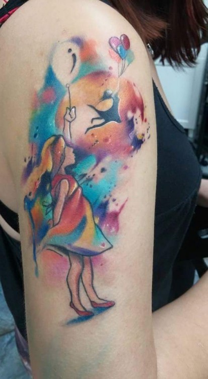 tattoo of a girl holding a balloon