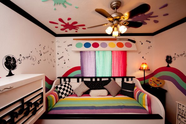 An art and music-themed room completed by Room For Joy for Luz, age 10.