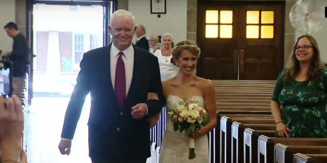 One of the Sweetest Stories of Organ Donation Ever and What It Means to a Heart Mom bride walking down aisle with man who got her father's donated heart